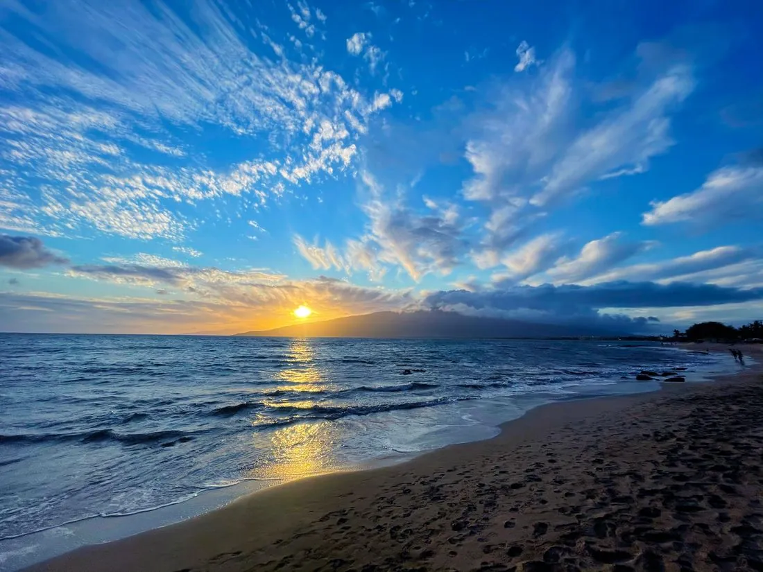 A rocky Maui shoreline at dusk